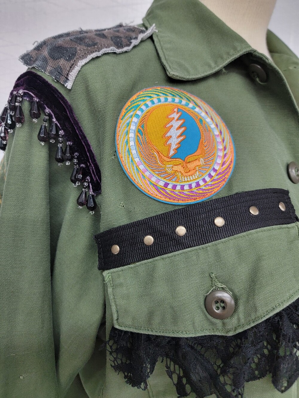 Grateful Dead US Army Military Fringe Jacket - Upcycled - Picture 4 of 11